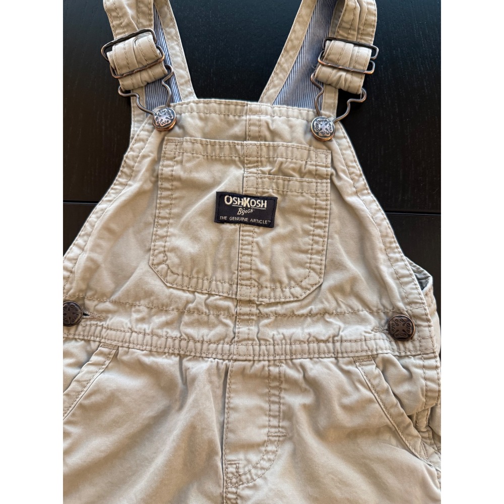 OshKosh B'Gosh Overalls 12 Month Toddler Beige Cotton-Lined Roll Cuff Snap Close
